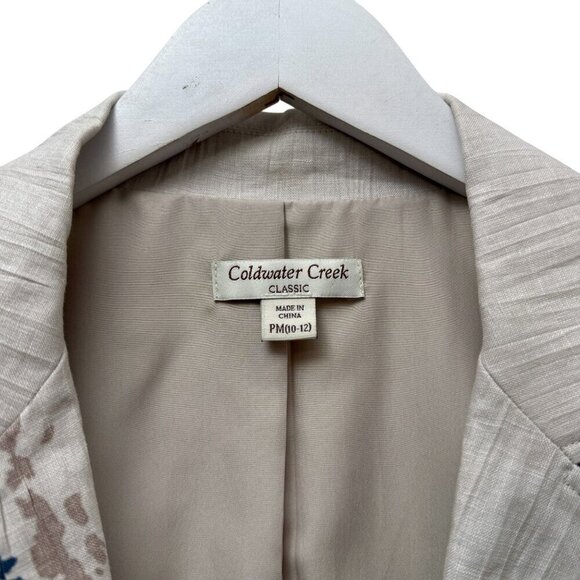 COLDWATER CREEK Linen Jacket Size Medium Petite Blue Beige Womens Open Front - Picture 6 of 8